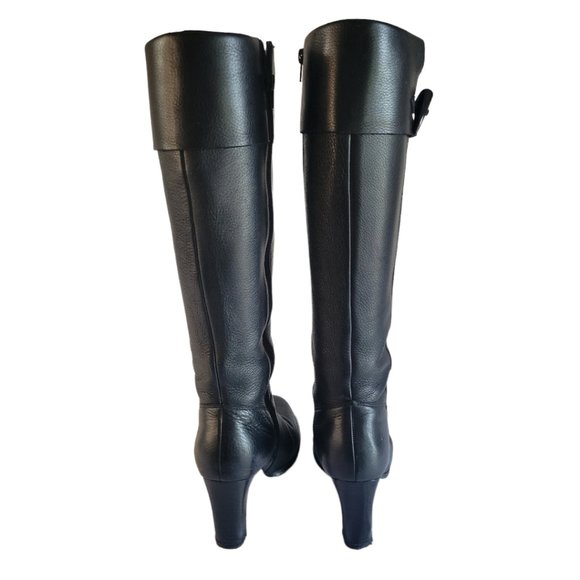 Jones Bootmaker Black Leather Tall Boots Size 38 EU 7.5 US EUC Chunky 3" Heel - Picture 7 of 8